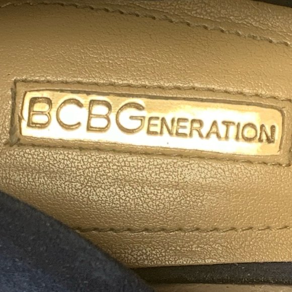 BCBGeneration Perryn Blue Gold Bow Open Side Heels Pumps Shoes Women's 10M - Picture 9 of 12